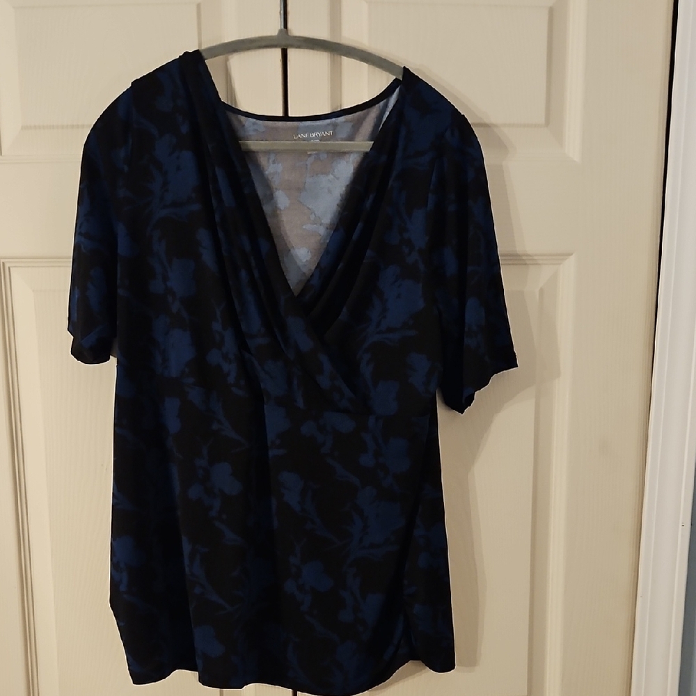 Lane Bryant Blue and Black Wrap Blouse